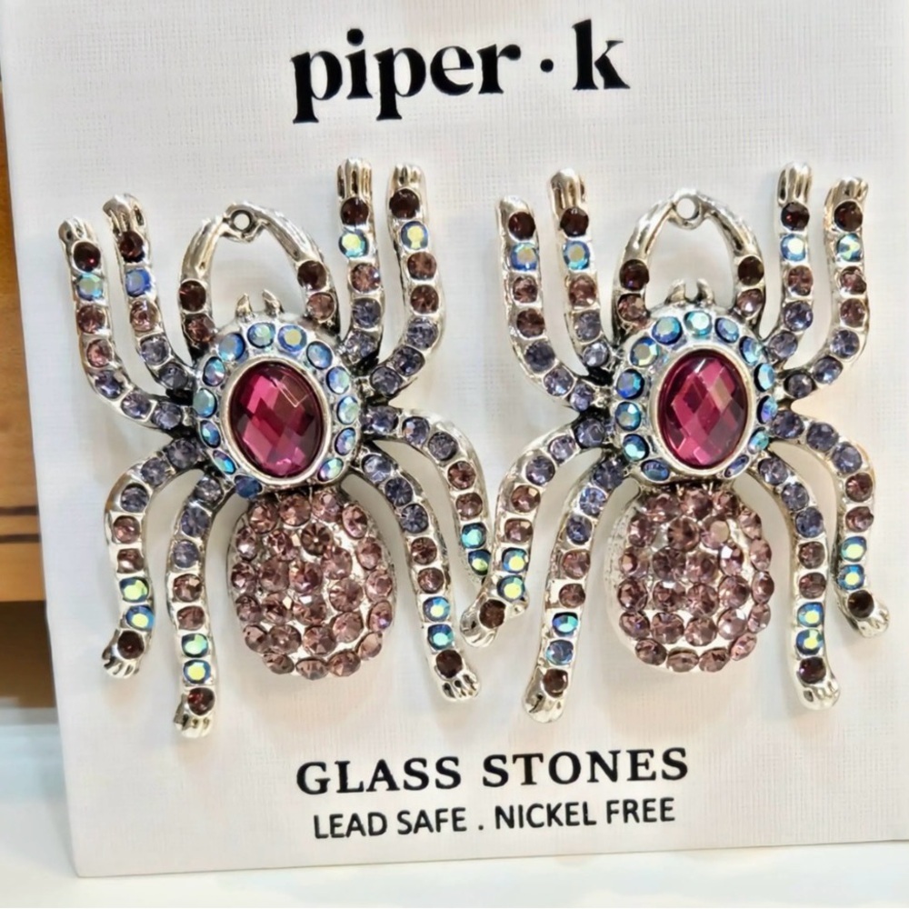 Piper K Spider Earrings with Pink and Silver Accents
